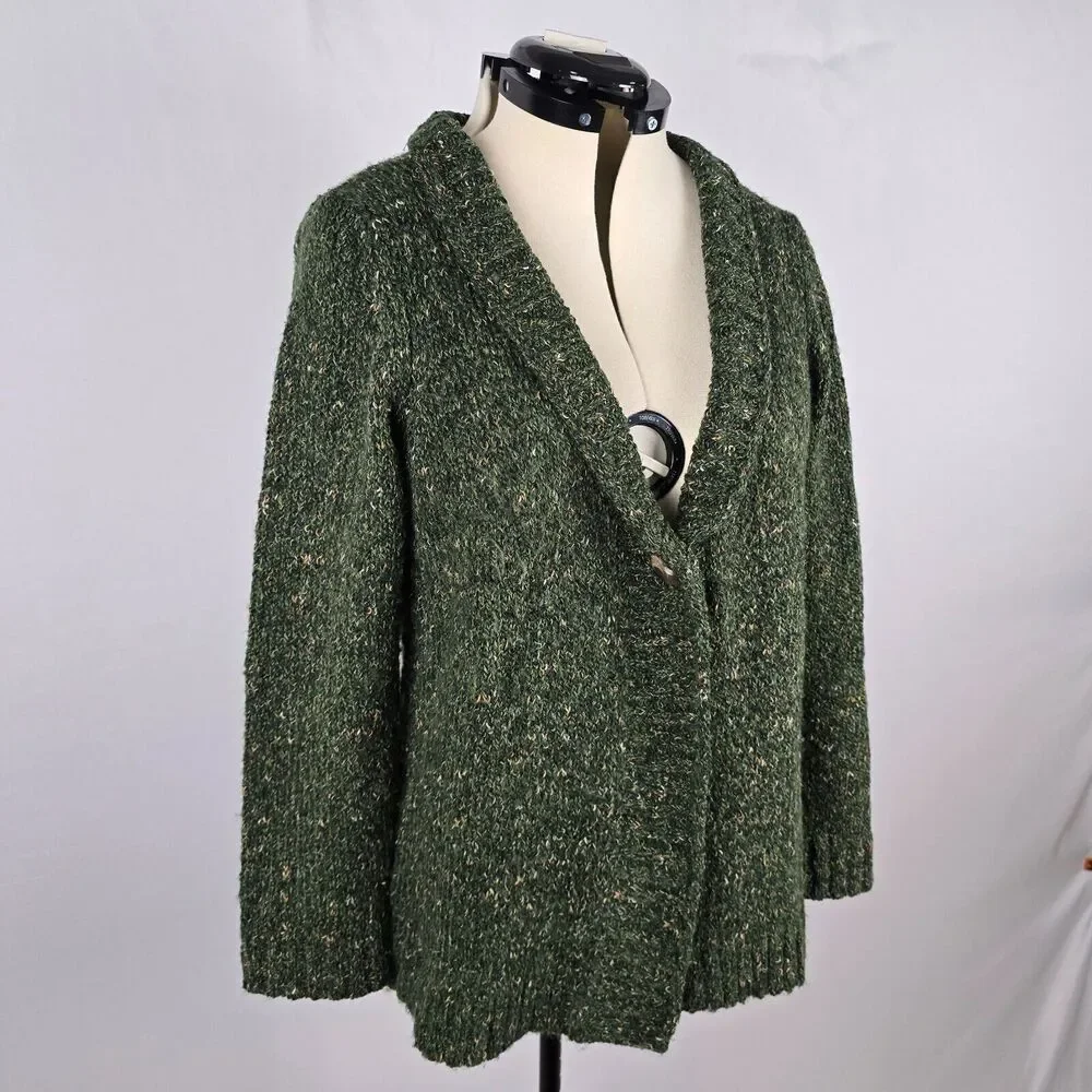 Charter Club Cardigan Women's 0X Green Button Closure V-Neck Lay Flat Collar
